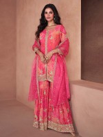 Hot Pink Faux Georgette Party Wear Sharara Suit